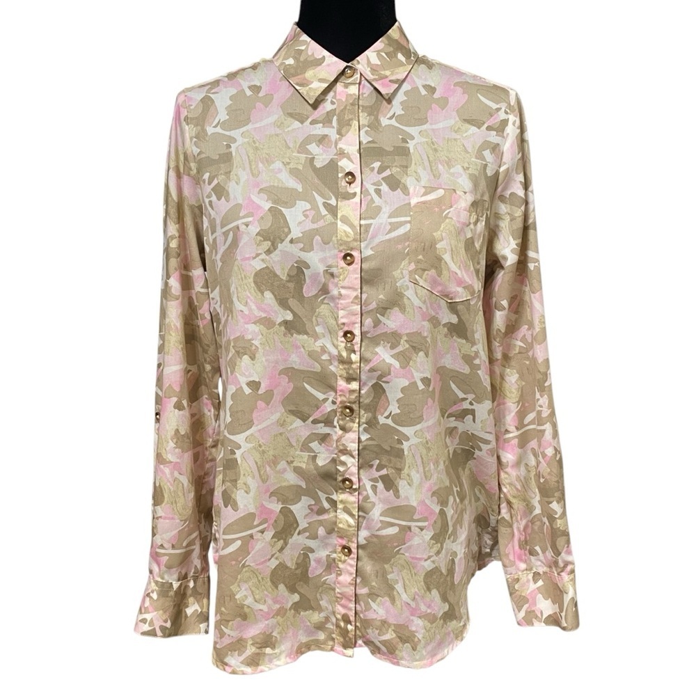 Foxcroft Zoey Abstract Camo Print Non Iron Roll T… - image 5